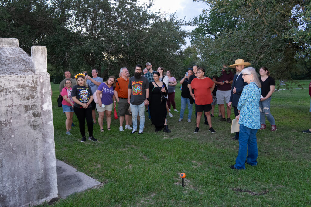 Group Observes a Mausoleum at the Old Settlers Cemetery for the Hops and History Event in Pearland, Texas.