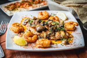 shrimp and mushrooms from cafe petra