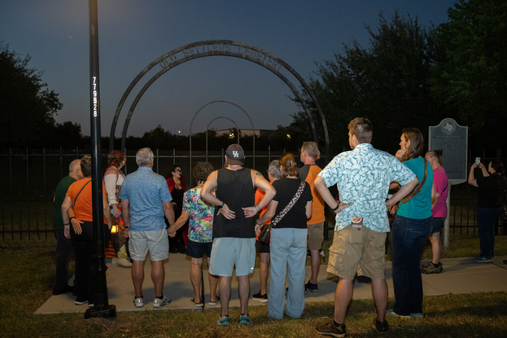 Guests await their entrance to the Old Settler's Cemetery during Hops and History event